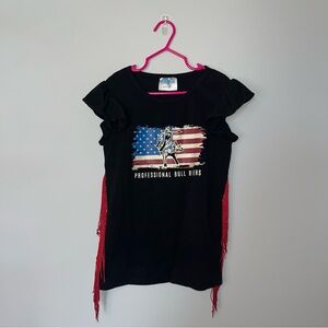 Girls Black Fringe PBR Boutique Shirt Youth M